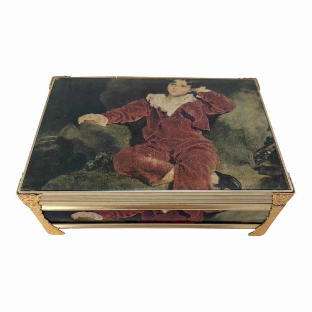 RARE Vintage Schmid Bros. Inc. MUSICAL jewelry box Silk Art Gold Ornate